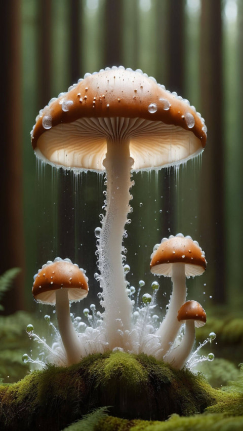 mushrooms growing in nature with green background