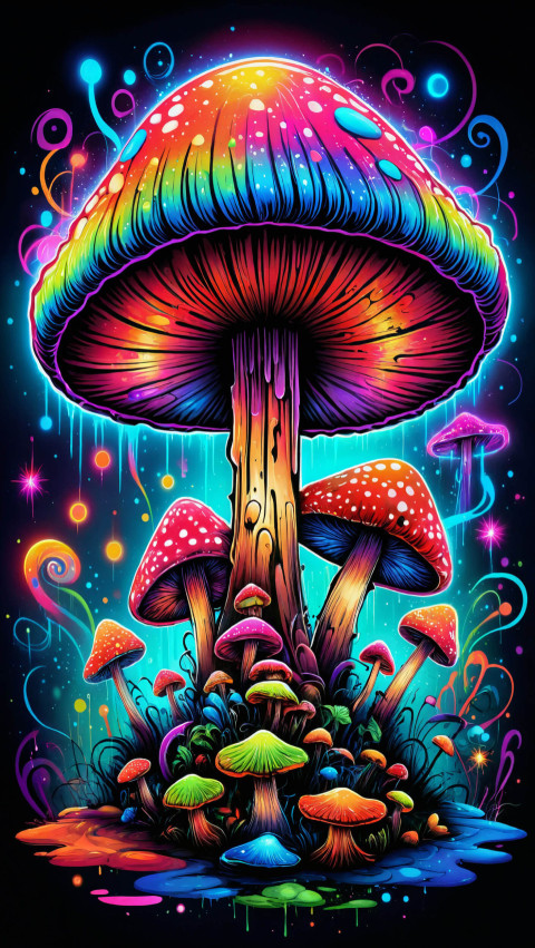 Glow Neon Light Mushroom Wallpaper